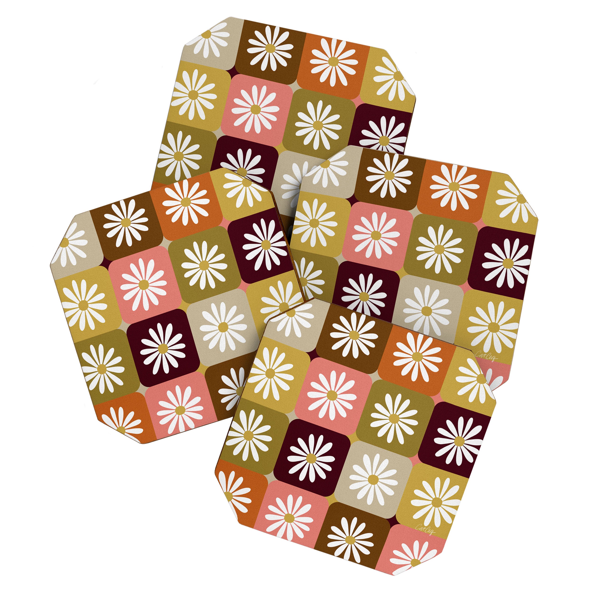 Checkered Daisies - 70s Citrus Coaster Gallery Image 1