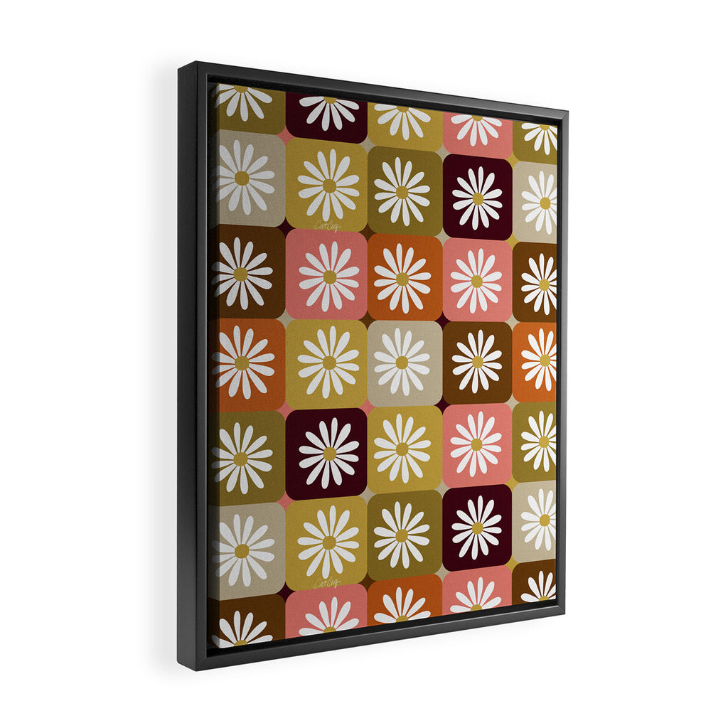 Checkered Daisies - 70s Citrus Framed Canvas Print Gallery Image 2