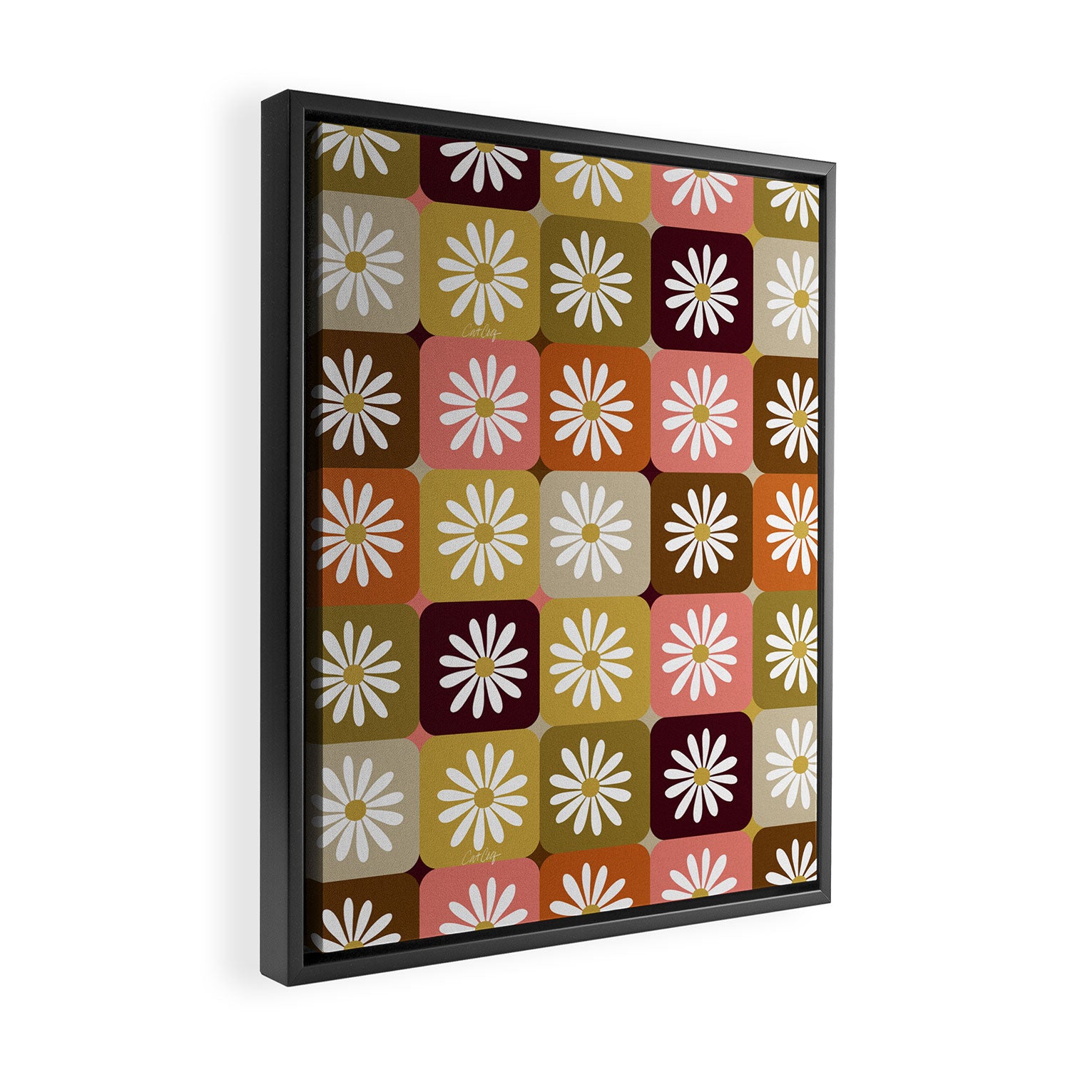 Checkered Daisies - 70s Citrus Framed Canvas Print Gallery Image 2