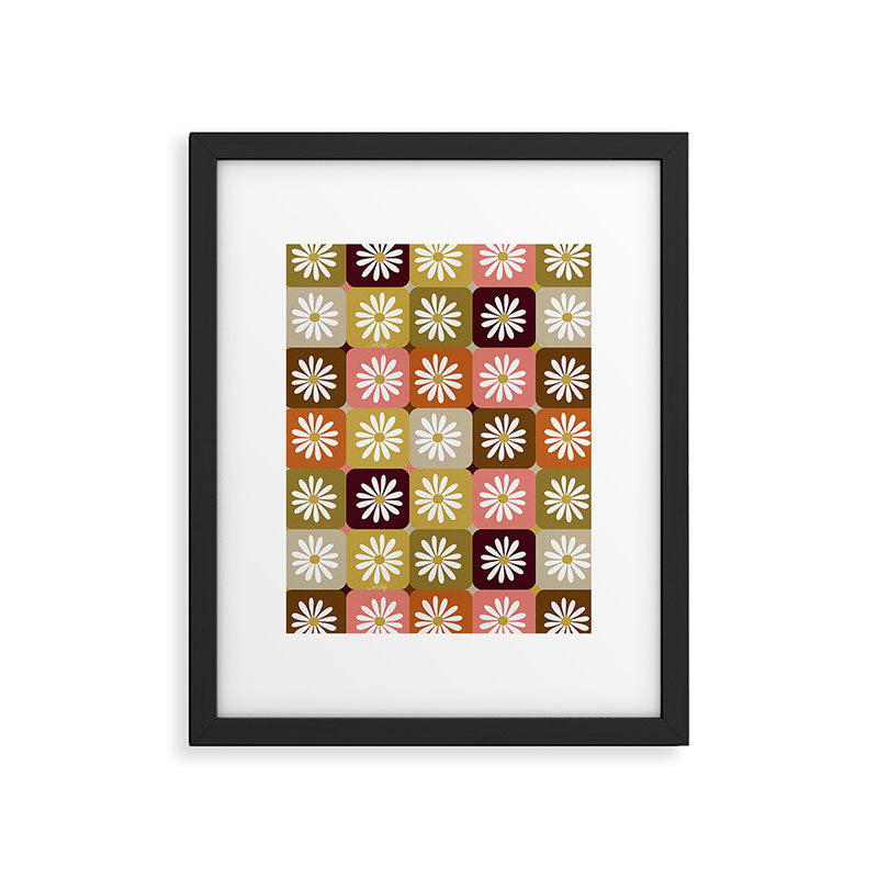 Checkered Daisies - 70s Citrus Framed Art Print Gallery Image 6