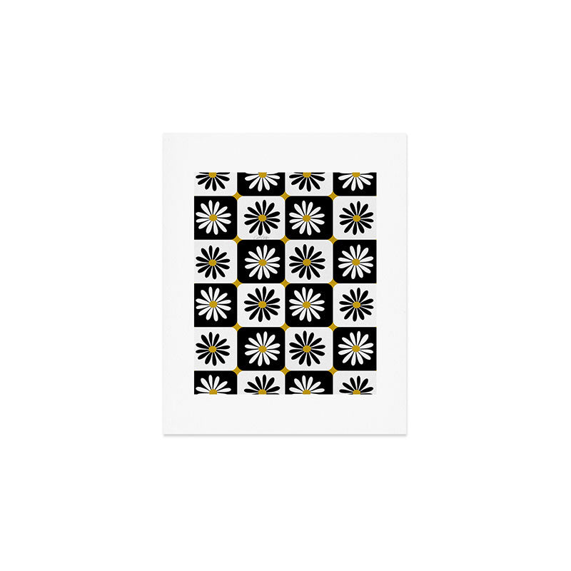 Checkered Daisies - Black & White Art Print Gallery Image 1
