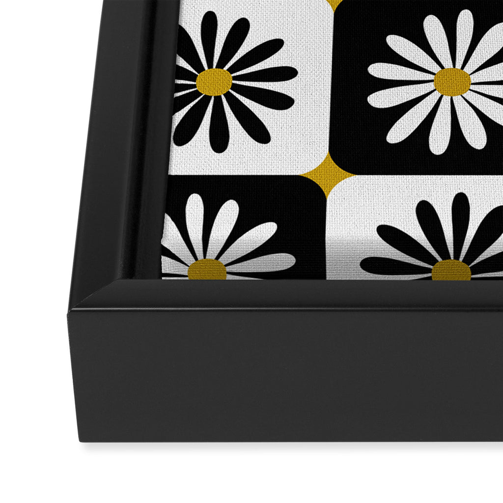 Checkered Daisies - Black & White Framed Canvas Print Gallery Image 3