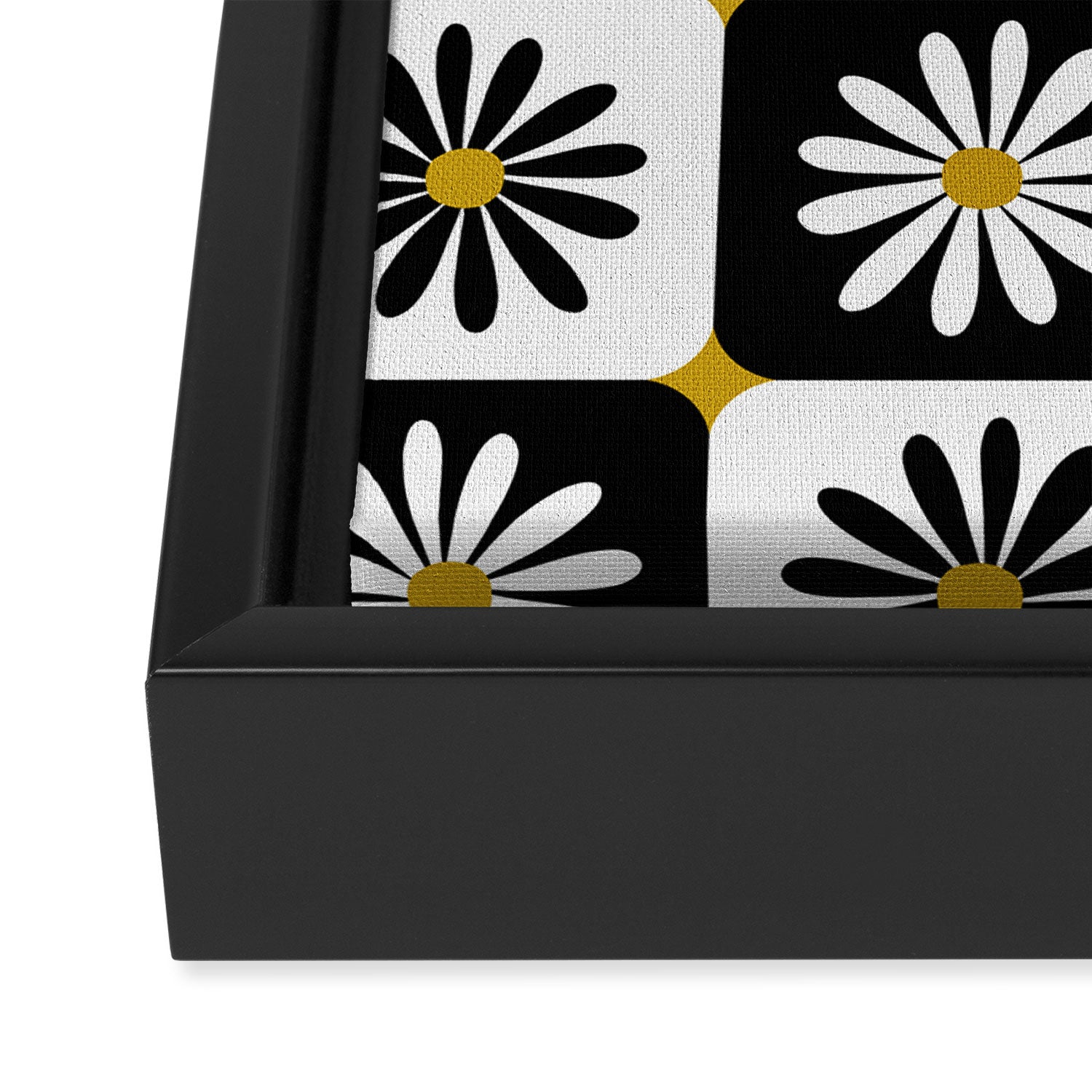 Checkered Daisies - Black & White Framed Canvas Print Gallery Image 3