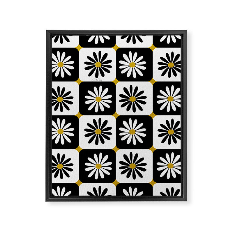 Checkered Daisies - Black & White Framed Canvas Print Gallery Image 8