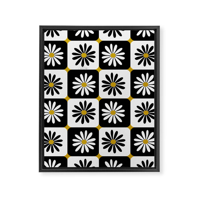 Checkered Daisies - Black & White Framed Canvas Print Gallery Image 1