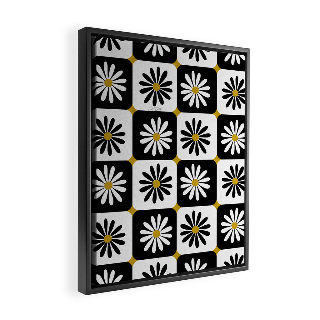 Checkered Daisies - Black & White Framed Canvas Print Gallery Image 2