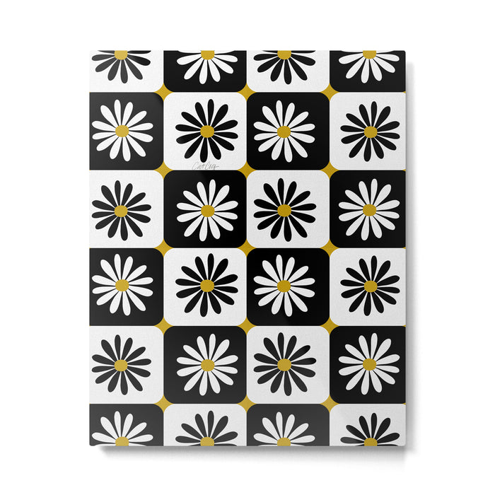 Checkered Daisies - Black & White Metal Print Gallery Image 1