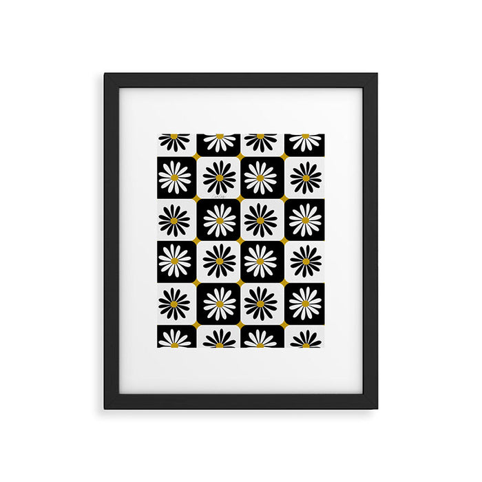 Checkered Daisies - Black & White Framed Art Print Gallery Image 1