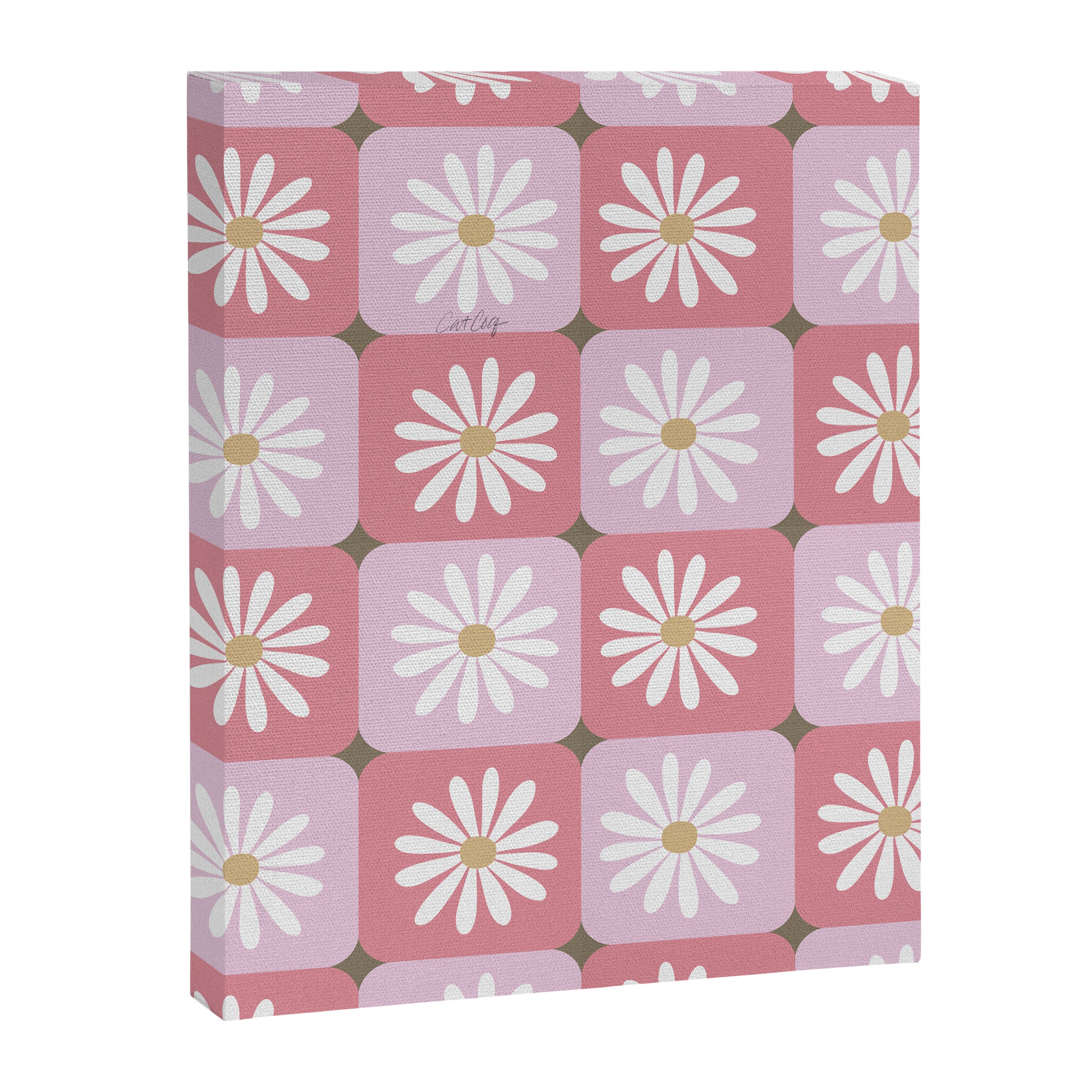 Checkered Daisies - Blush & Gold Canvas Print Gallery Image 8