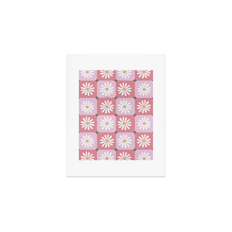 Checkered Daisies - Blush & Gold Art Print Gallery Image 1