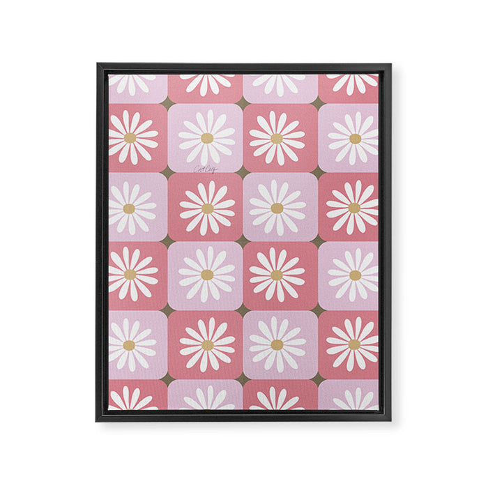Checkered Daisies - Blush & Gold Framed Canvas Print Gallery Image 1