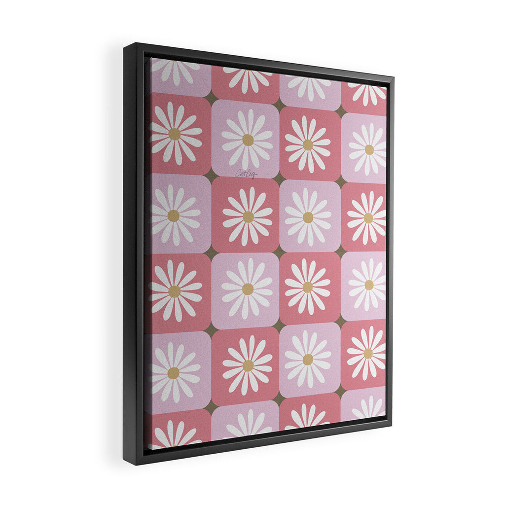Checkered Daisies - Blush & Gold Framed Canvas Print Gallery Image 2