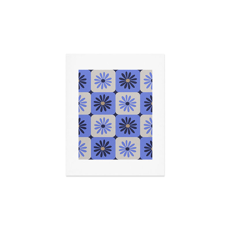 Checkered Daisies - Periwinkle Art Print Gallery Image 1