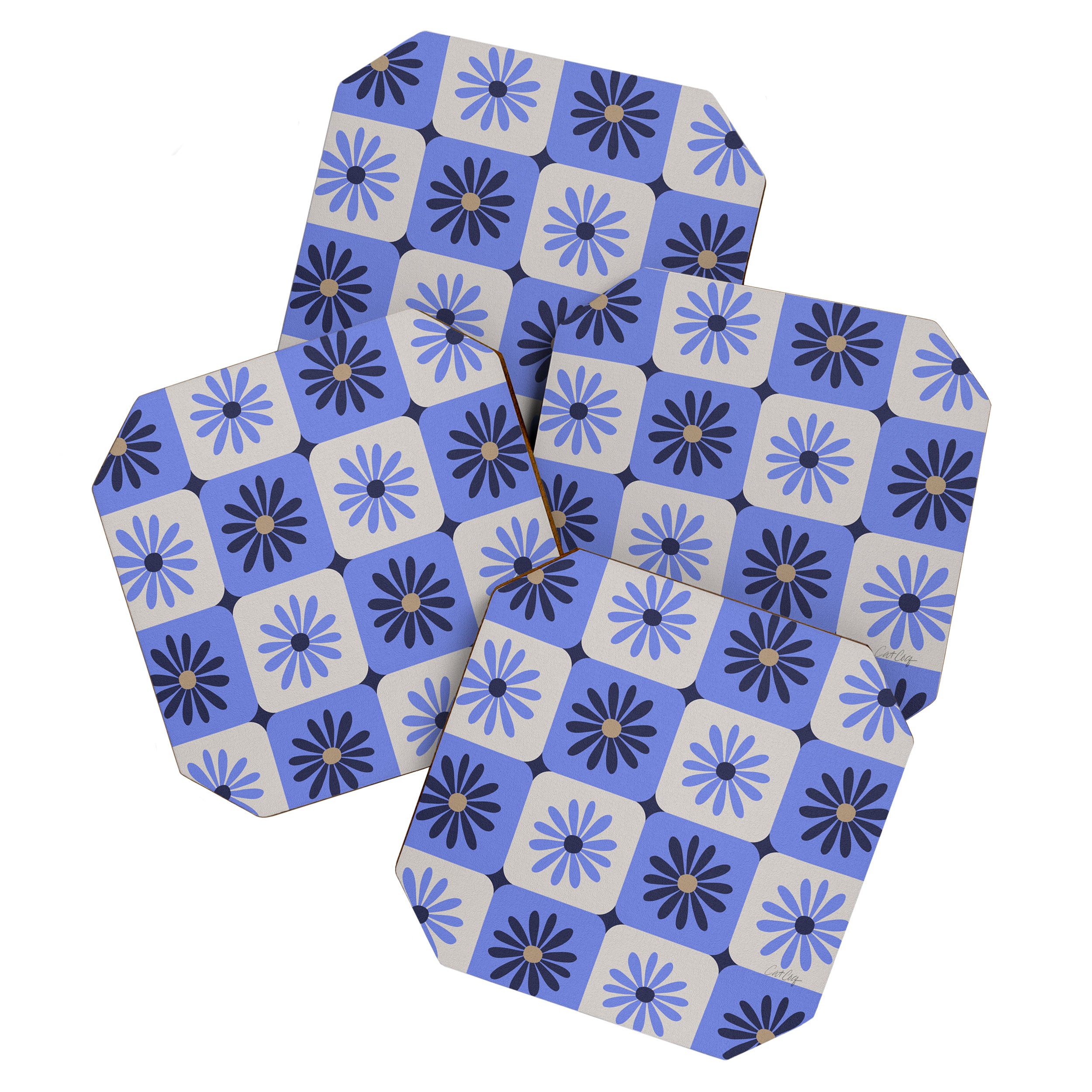 Checkered Daisies - Periwinkle Coaster Gallery Image 1