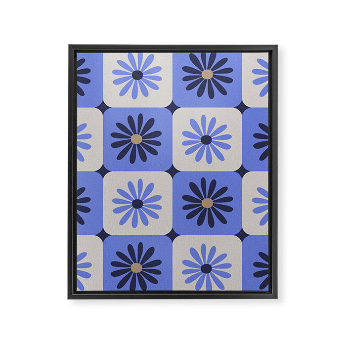 Checkered Daisies - Periwinkle Framed Canvas Print Gallery Image 1