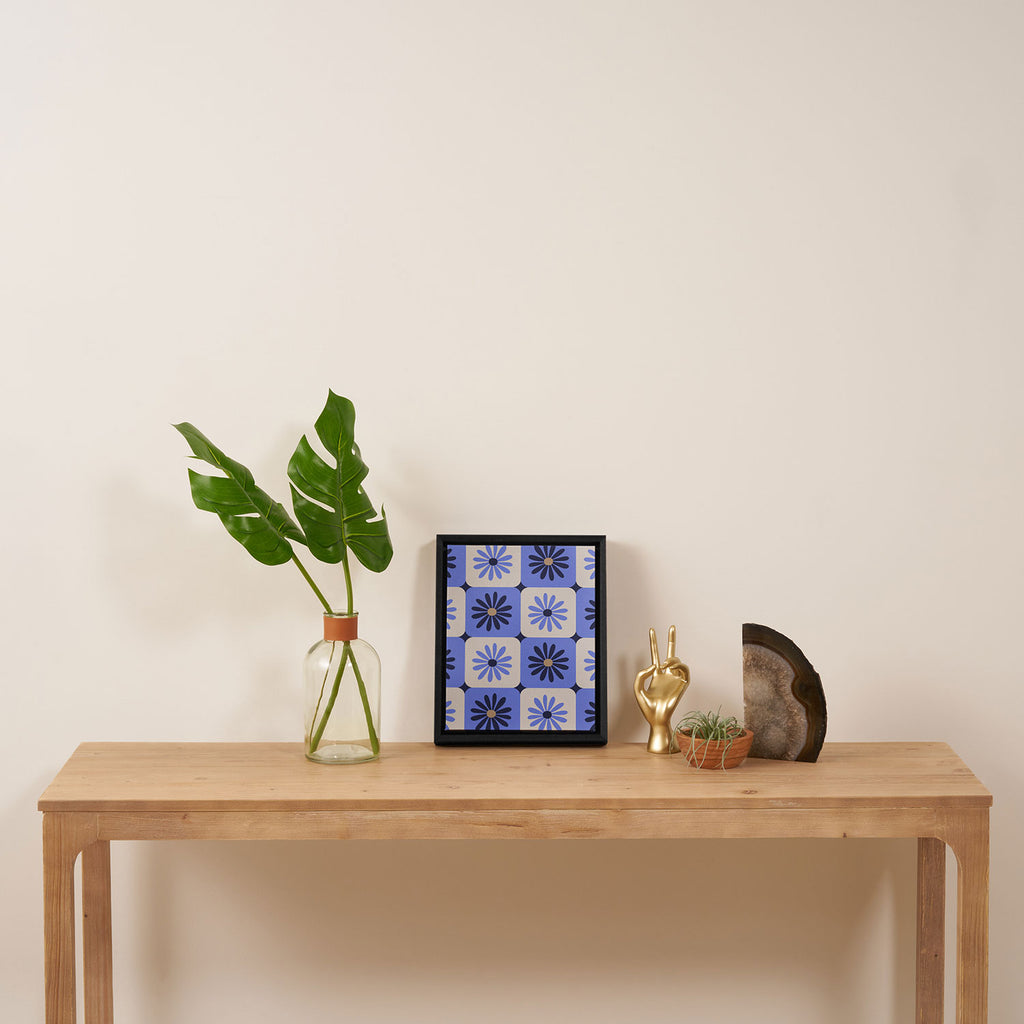 Checkered Daisies - Periwinkle Framed Canvas Print Gallery Image 4