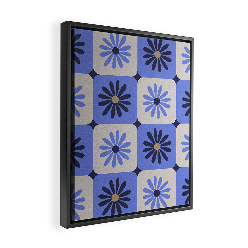 Checkered Daisies - Periwinkle Framed Canvas Print Gallery Image 2