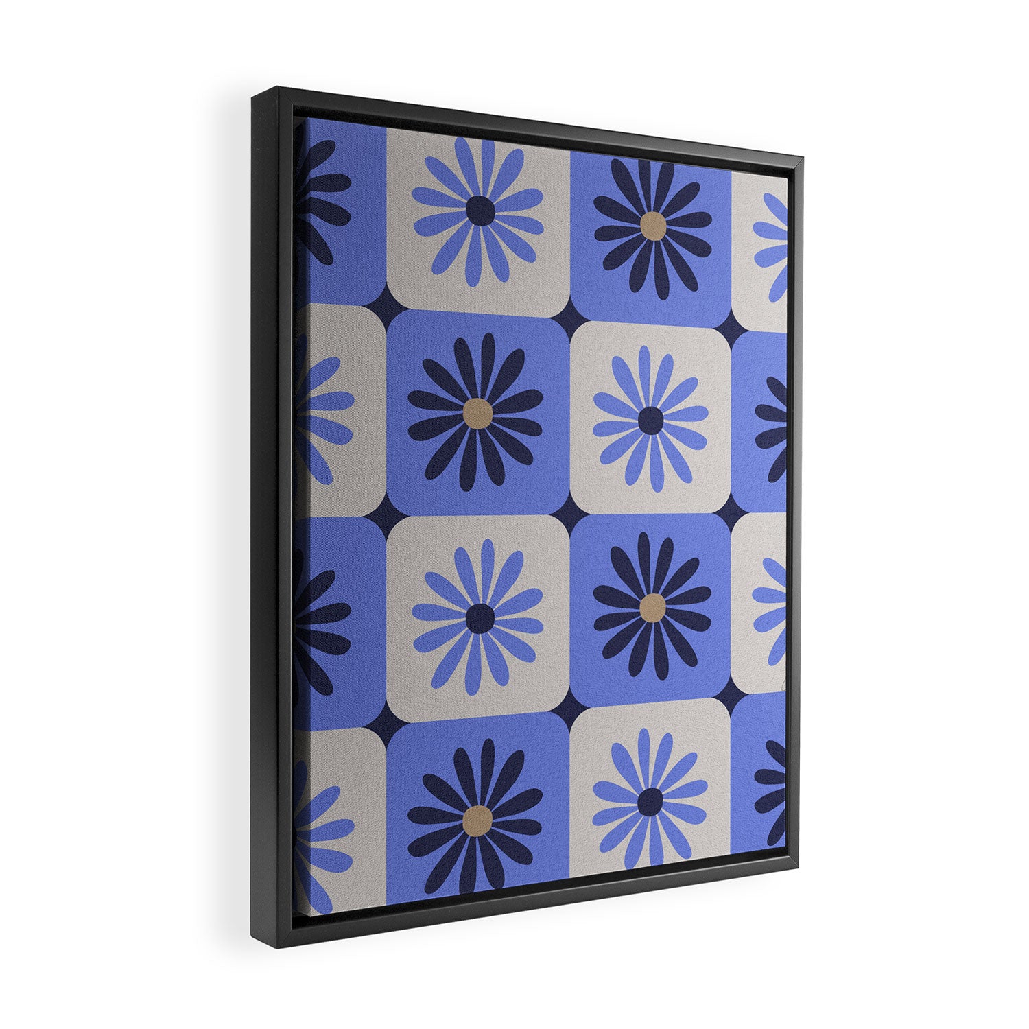 Checkered Daisies - Periwinkle Framed Canvas Print Gallery Image 2