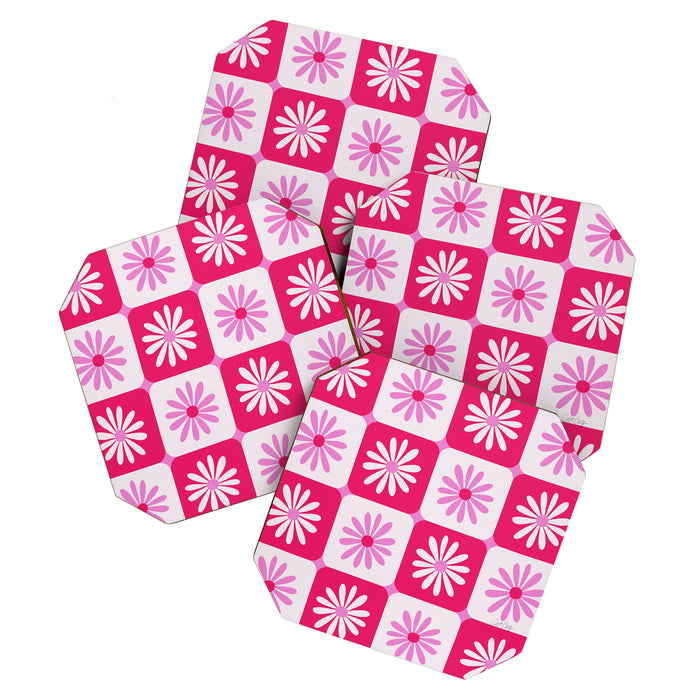 Checkered Daisies - Pink Coaster Gallery Image 1
