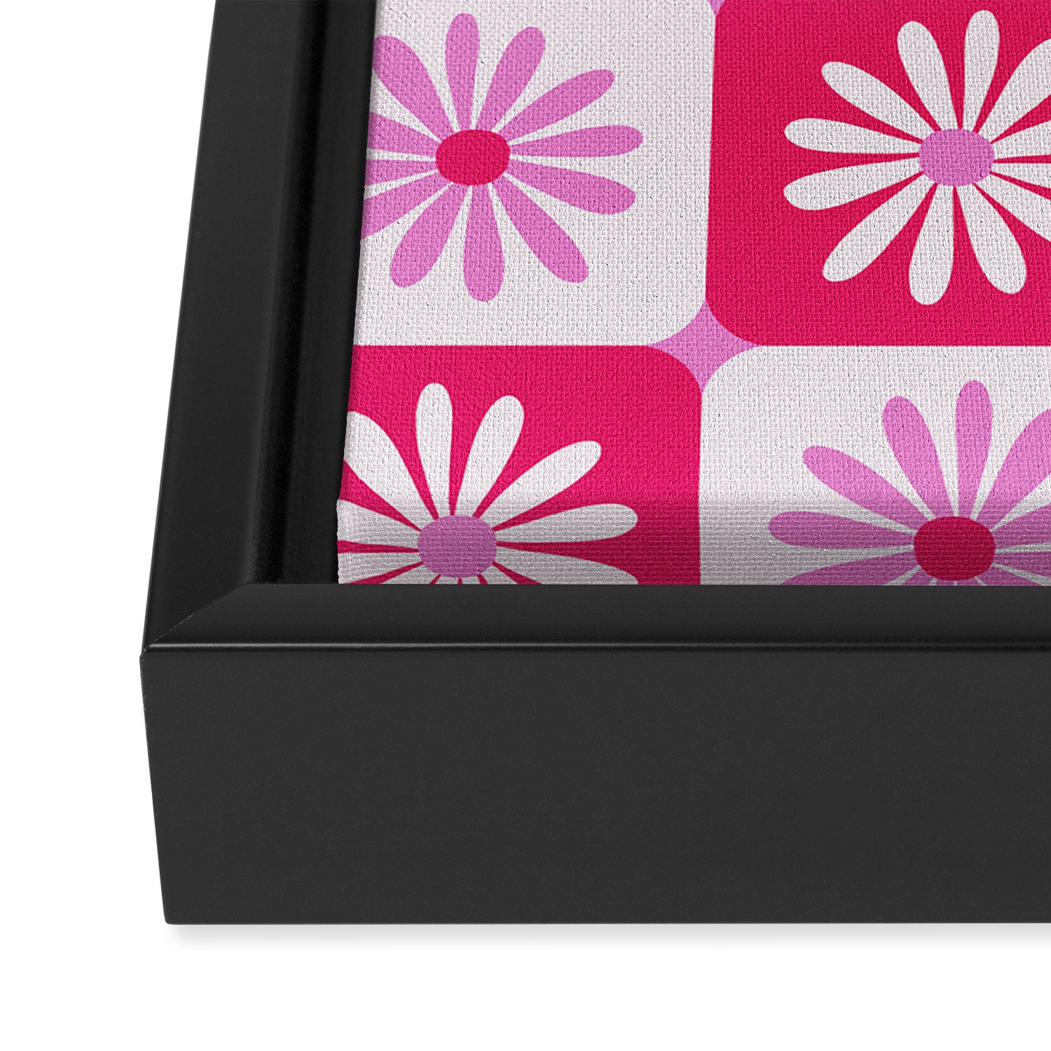 Checkered Daisies - Pink Framed Canvas Print Gallery Image 3