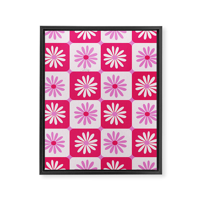 Checkered Daisies - Pink Framed Canvas Print Gallery Image 1