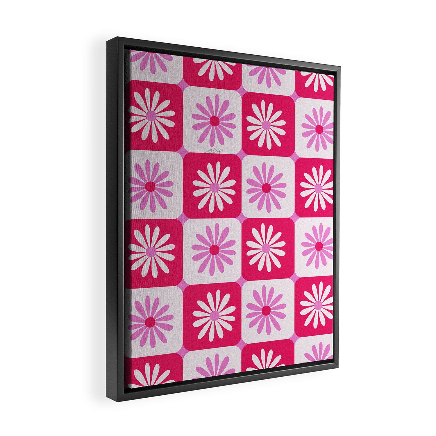 Checkered Daisies - Pink Framed Canvas Print Gallery Image 2