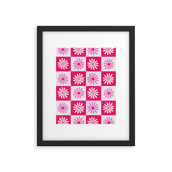 Checkered Daisies - Pink Framed Art Print Gallery Image 1