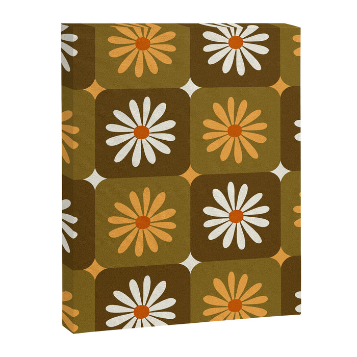 Checkered Daisies - Retro & Olive Canvas Print Gallery Image 1