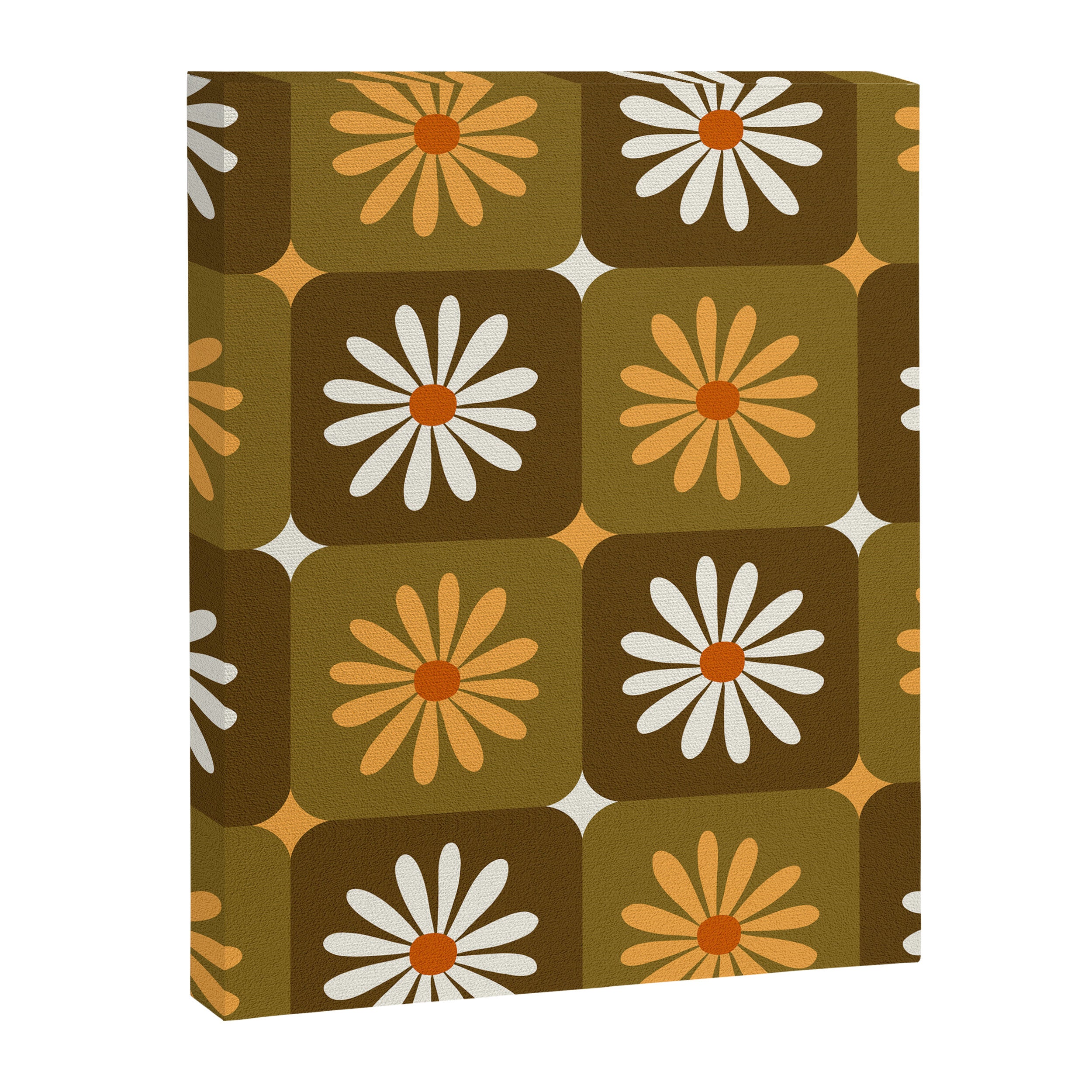 Checkered Daisies - Retro & Olive Canvas Print Gallery Image 8