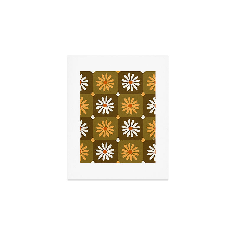 Checkered Daisies - Retro & Olive Art Print Gallery Image 1