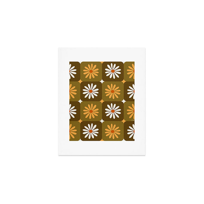 Checkered Daisies - Retro & Olive Art Print Gallery Image 1