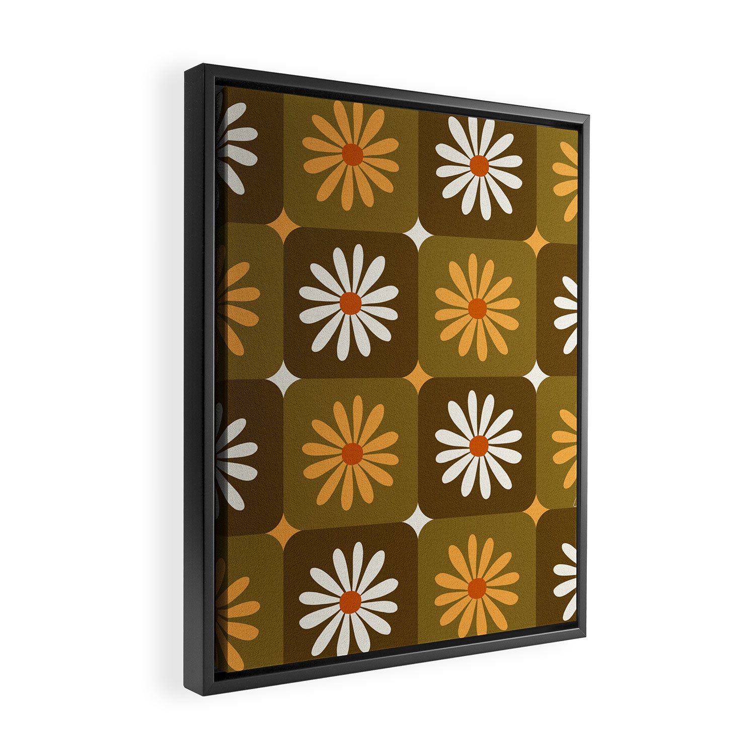 Checkered Daisies - Retro & Olive Framed Canvas Print Gallery Image 2