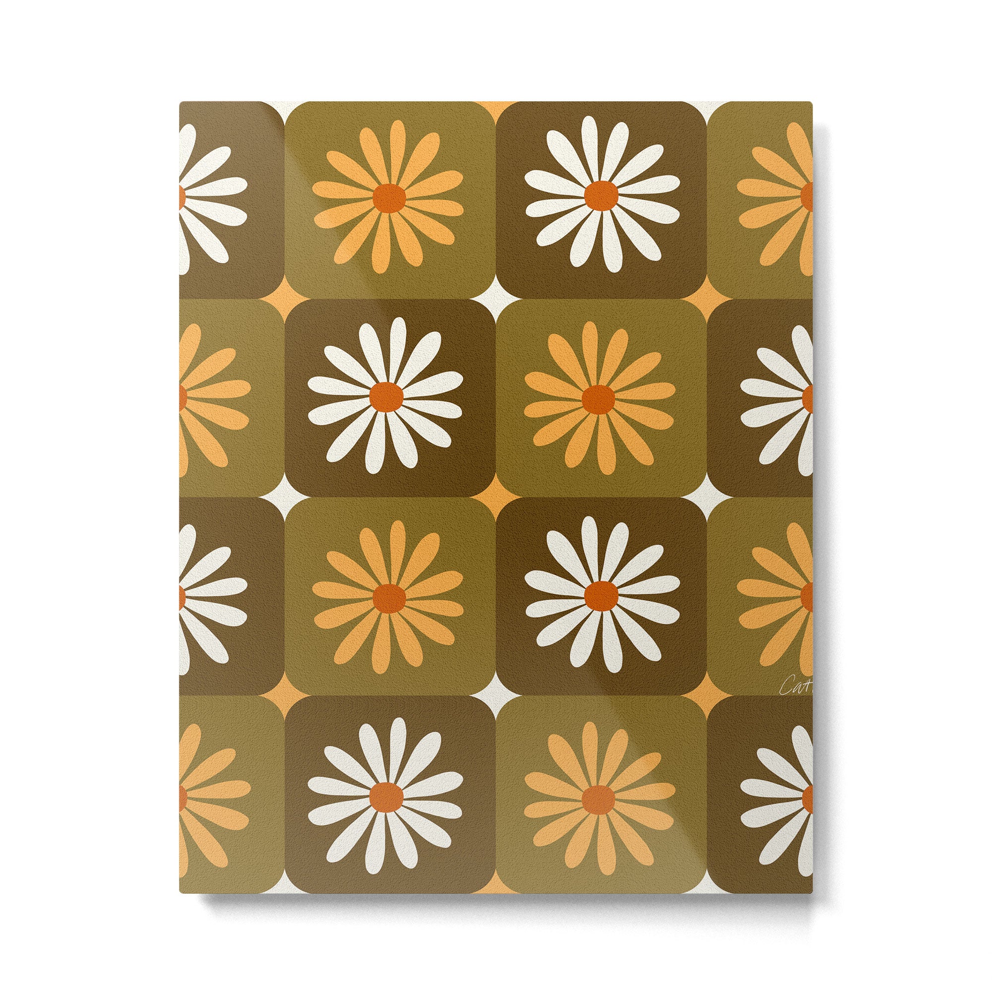 Checkered Daisies - Retro & Olive Metal Print Gallery Image 6