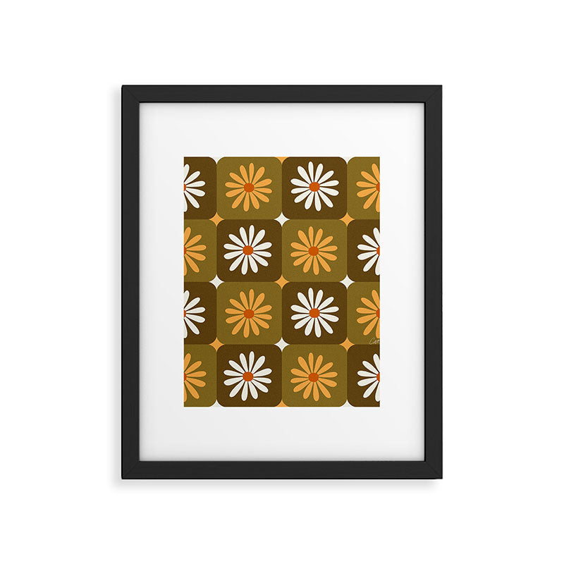 Checkered Daisies - Retro & Olive Framed Art Print Gallery Image 6