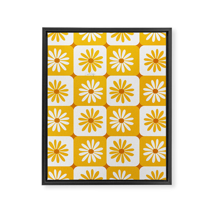 Checkered Daisies - Yellow Framed Canvas Print Gallery Image 1