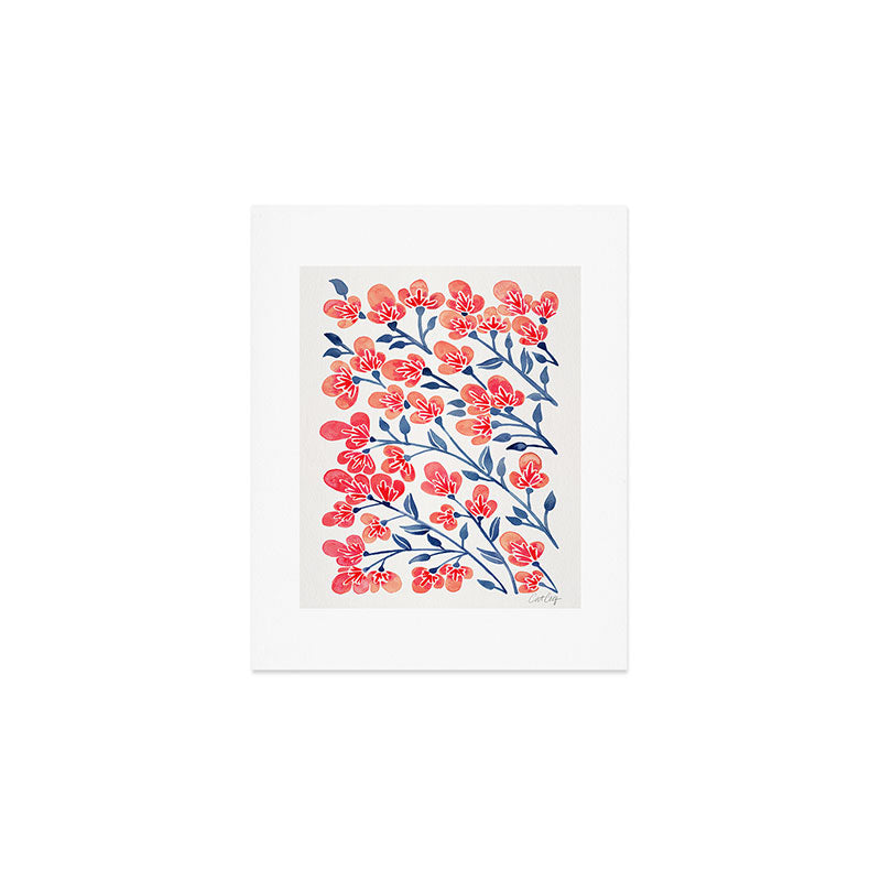 Cherry Blossoms - Melon & Navy Palette Art Print Gallery Image 1