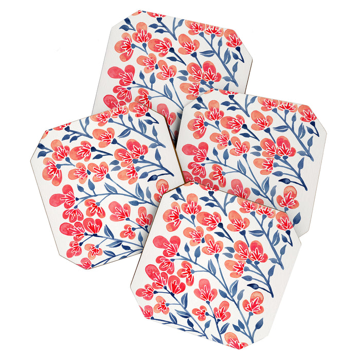 Cherry Blossoms - Melon & Navy Palette Coaster Gallery Image 1