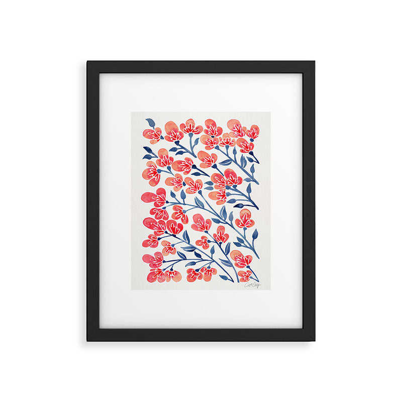 Cherry Blossoms - Melon & Navy Palette Framed Art Print Gallery Image 5