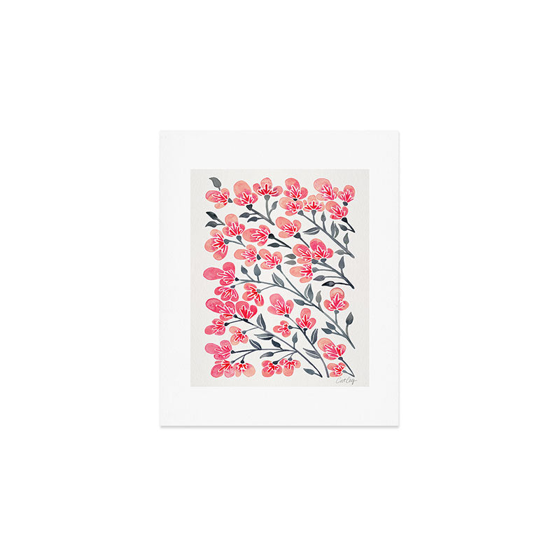 Cherry Blossoms - Pink & Black Palette Art Print Gallery Image 1