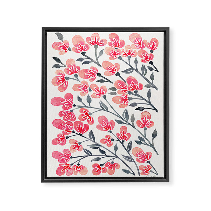 Cherry Blossoms - Pink & Black Palette Framed Canvas Print Gallery Image 1