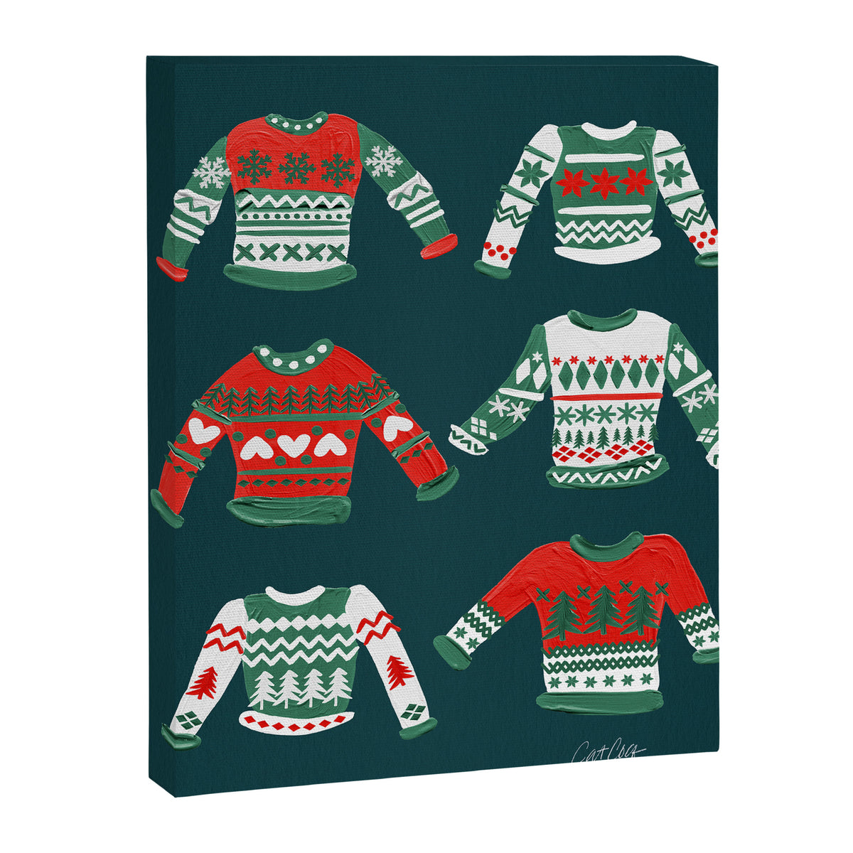 Christmas Sweaters - Teal & Red Palette Canvas Print Gallery Image 6