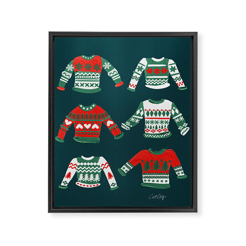 Christmas Sweaters - Teal & Red Palette Framed Canvas Print Gallery Image 6