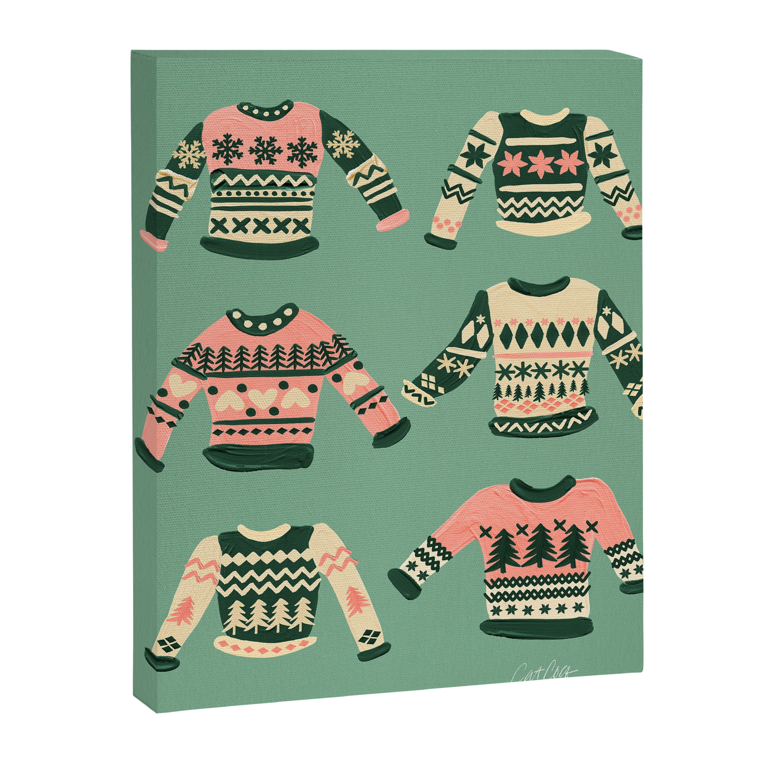 Christmas Sweaters - Vintage Blush Mint Palette Canvas Print Gallery Image 8