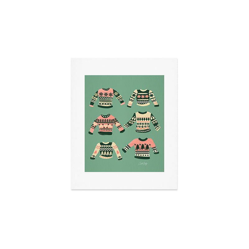 Christmas Sweaters - Vintage Blush Mint Palette Art Print Gallery Image 1