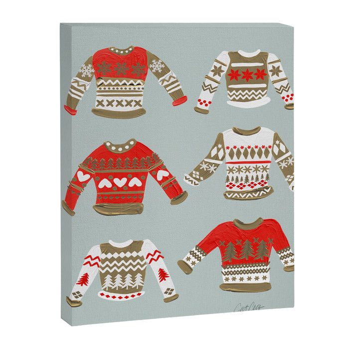 Christmas Sweaters - Vintage Gold & Red Palette Canvas Print Gallery Image 1