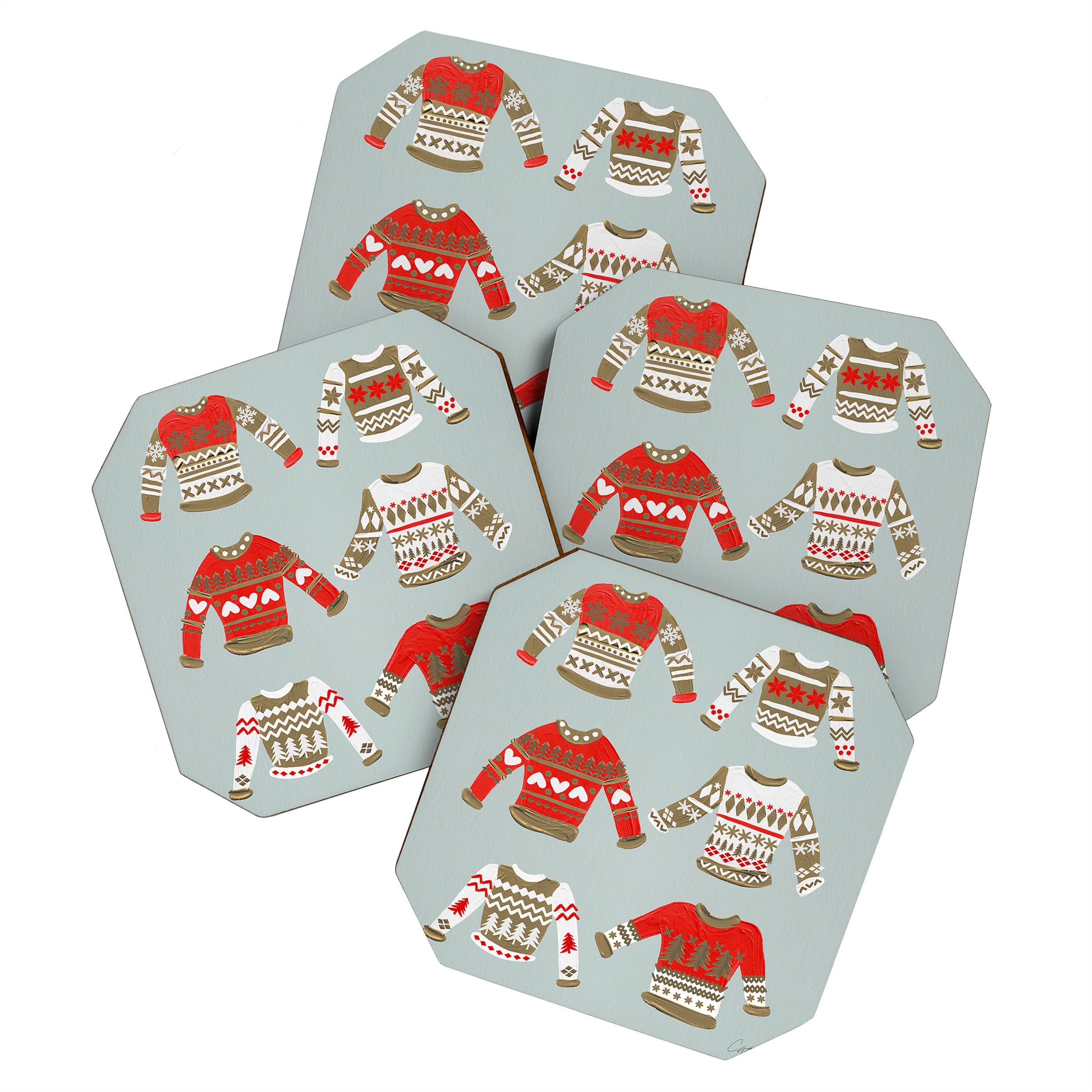 Christmas Sweaters - Vintage Gold & Red Palette Coaster Gallery Image 1