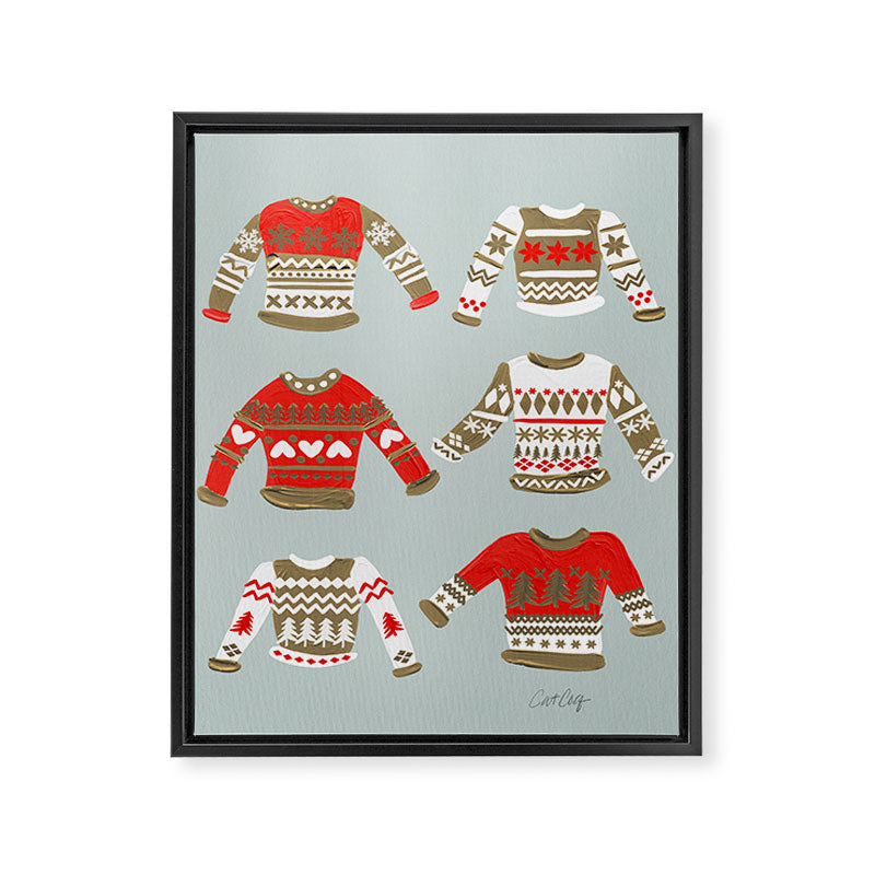 Christmas Sweaters - Vintage Gold & Red Palette Framed Canvas Print Gallery Image 8