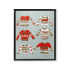 Christmas Sweaters - Vintage Gold & Red Palette Framed Canvas Print Gallery Image 8