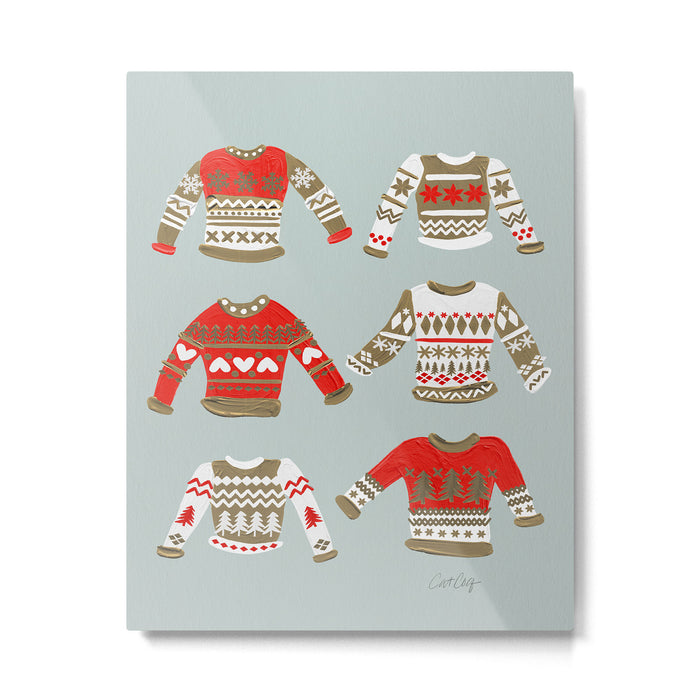 Christmas Sweaters - Vintage Gold & Red Palette Metal Print Gallery Image 1