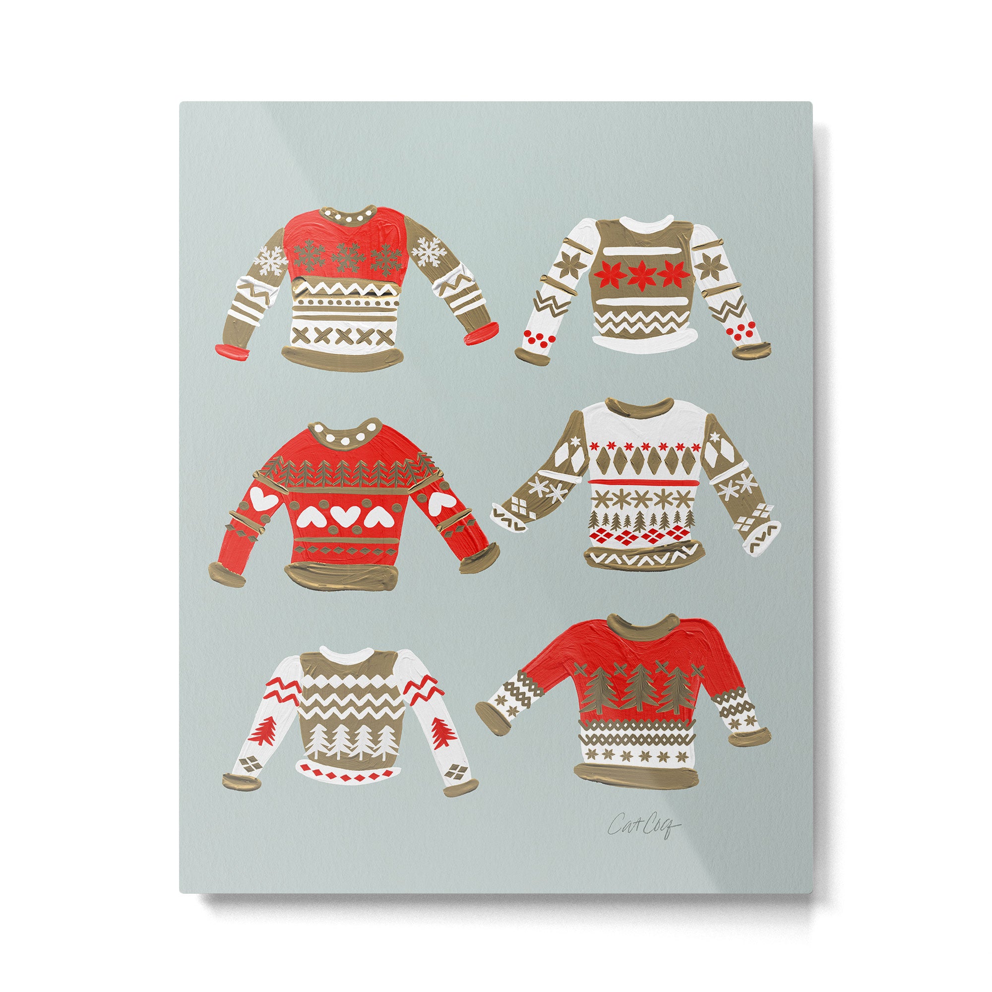 Christmas Sweaters - Vintage Gold & Red Palette Metal Print Gallery Image 6
